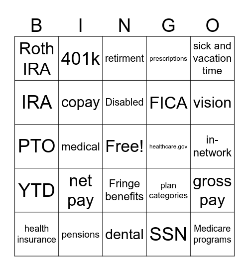 Employee Benefits Bingo Card