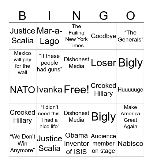 Trump Rally Bingo Card