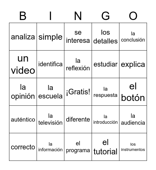 Cognados 1 Bingo Card