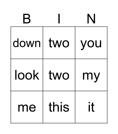 Sight words Bingo Card