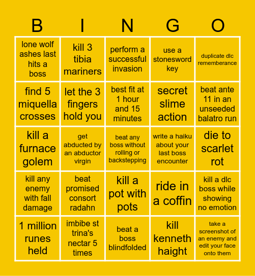 elden ring bingo Card