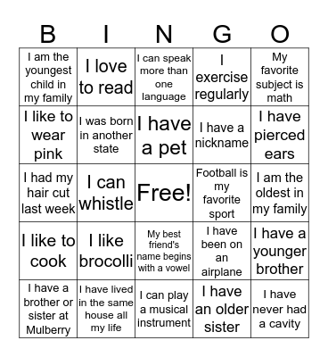 Getting to Know You Bingo Card