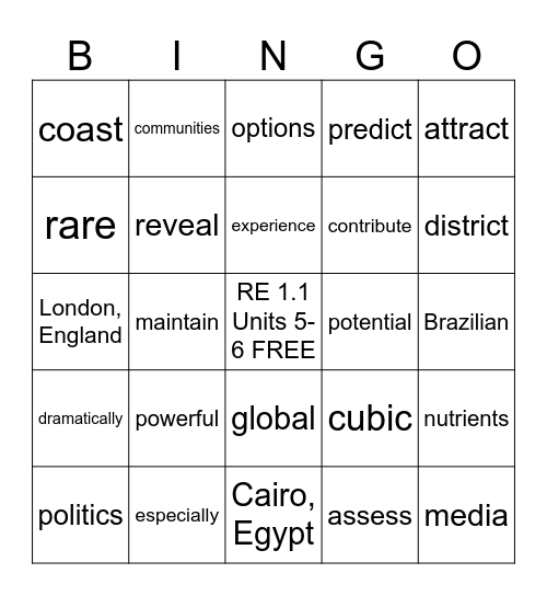 RE 1.1 Units 5-6 Bingo Card