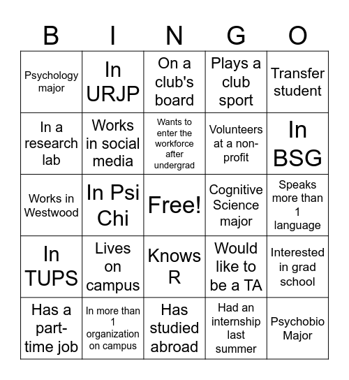 Horizontal Networking Bingo Card