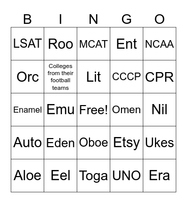 NYT Crossword Bingo Card