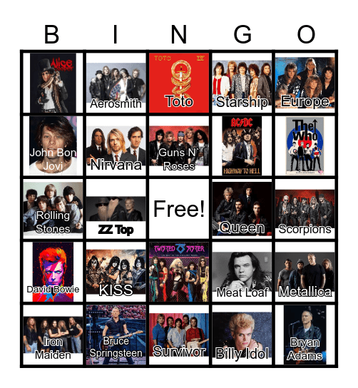 Rock Bingo Card