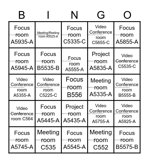 Meeting Room Bingo Card