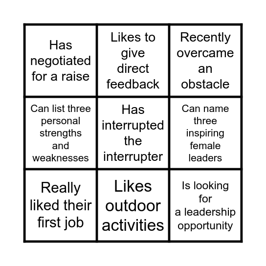 Women In Tech Bingo Card