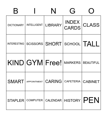 ESL Vocab Bingo Card