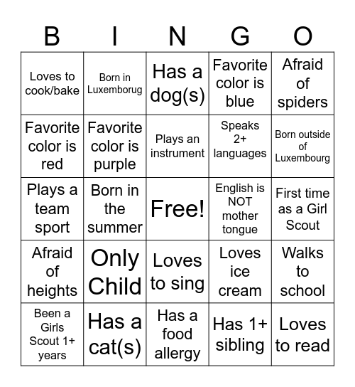 USAGSO Luxembourg - BING) Bingo Card