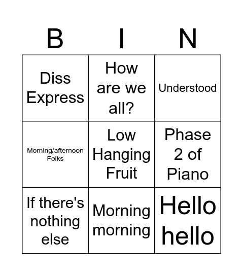 Paul Fisher bingo Card