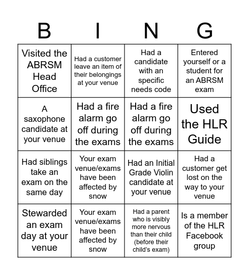 HLR Seminars 2024 Bingo Card