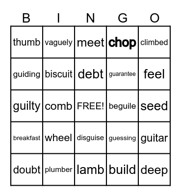 Spelling Bingo Card