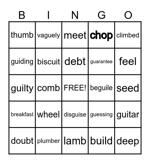 Spelling Bingo Card