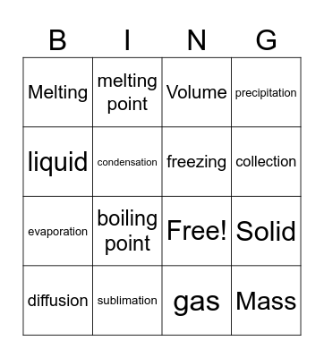 States of Matter and Water Cycle Bingo Card