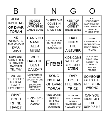 SUKKAH HOPPING BINGO!! Bingo Card