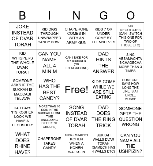 SUKKAH HOPPING BINGO!! Bingo Card