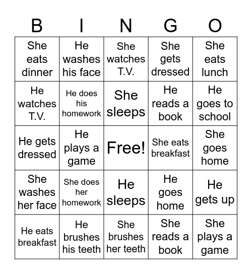 Daily Routines Bingo Card