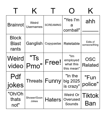 Tiktok Bingo Card