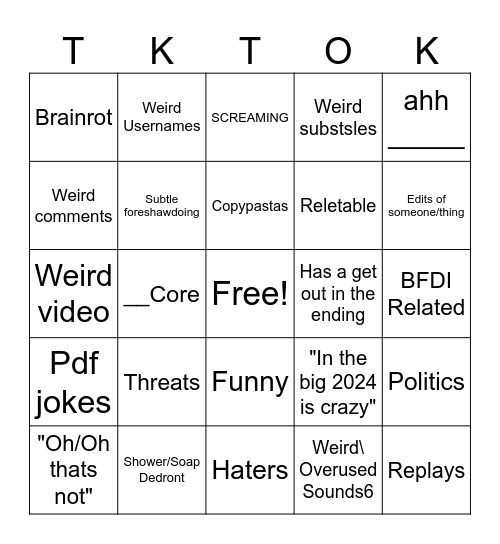 Tiktok Bingo Card