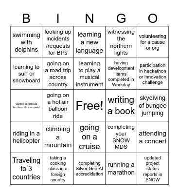 Bucket List Bingo! Bingo Card