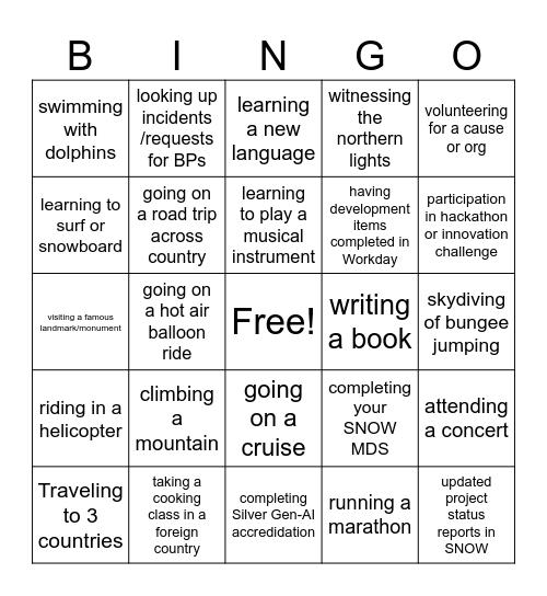 Bucket List Bingo! Bingo Card