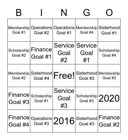 GO Strategic Plan Bingo Card