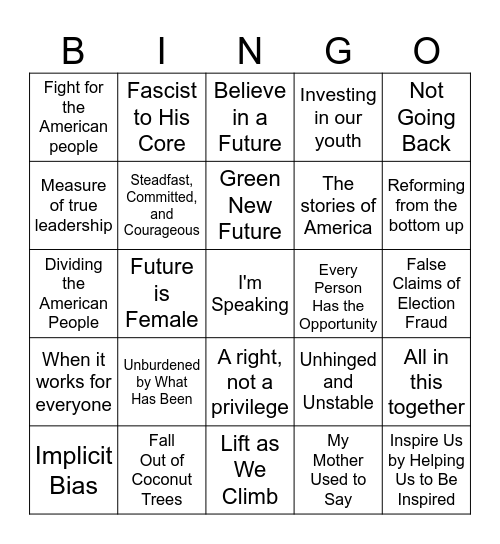 Kamala Bingo Card