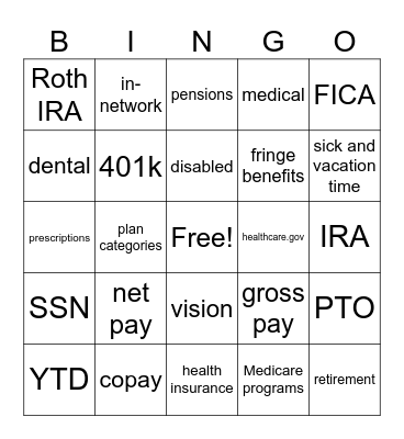 Employee Benefits Bingo Card