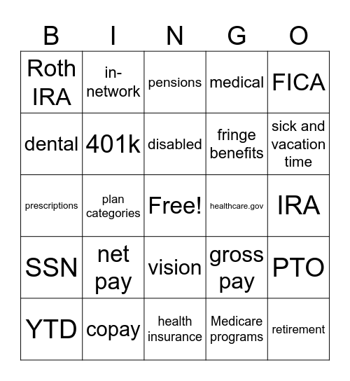 Employee Benefits Bingo Card