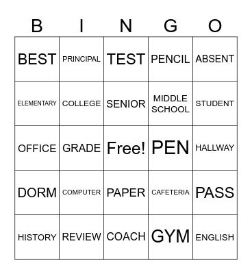 CP 2 School Bingo Card