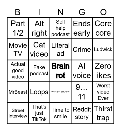 Ludwig YouTube shorts Bingo Card