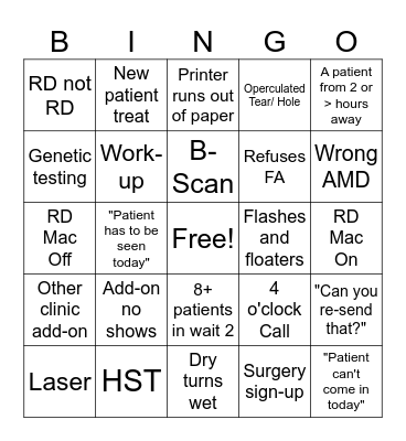 Call Day Bingo Card