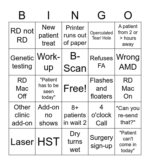 Call Day Bingo Card