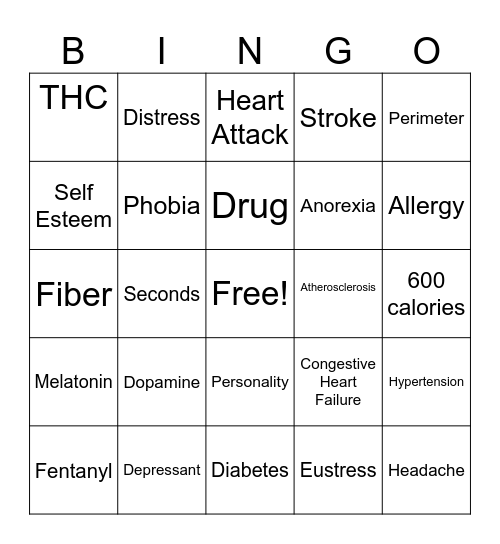 Personal Health Exam Review Bingo Card