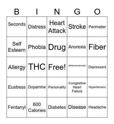 Personal Health Exam Review Bingo Card