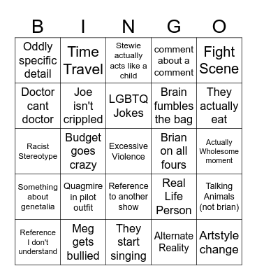 Family guy bingo Card