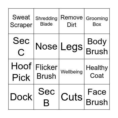 Grooming Bingo Card