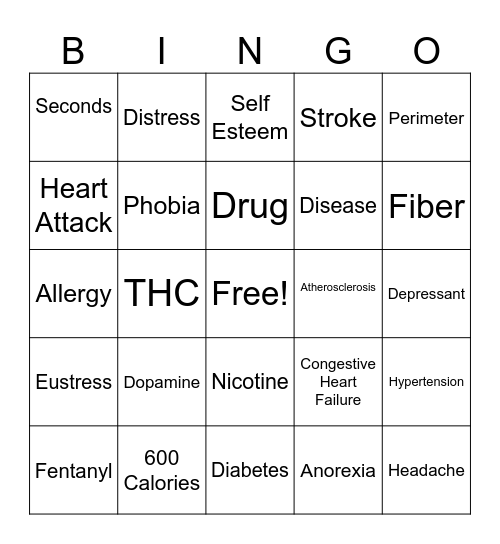 Personal Health Exam Review Bingo Card