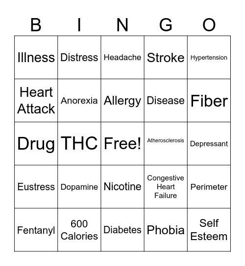 Personal Health Exam Review Bingo Card