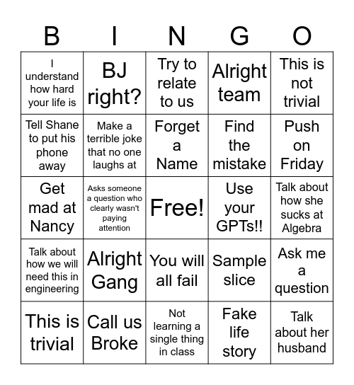 Calc 3 Bingo Card