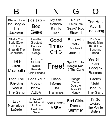 70s Disco Bingo Card