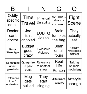 Family guy bingo Card