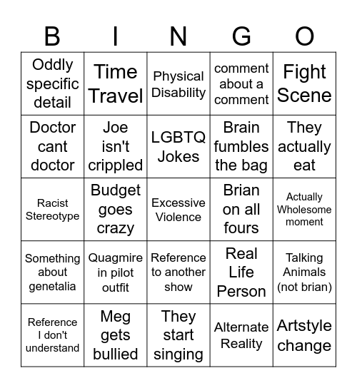 Family guy bingo Card