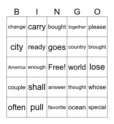 Untitled Bingo Card