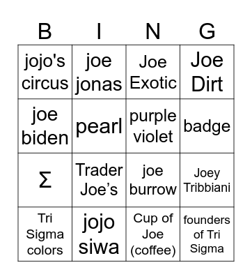 Tri Sigma Bingo! Bingo Card