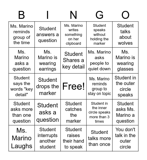 Socratic Seminar Bingo! Bingo Card