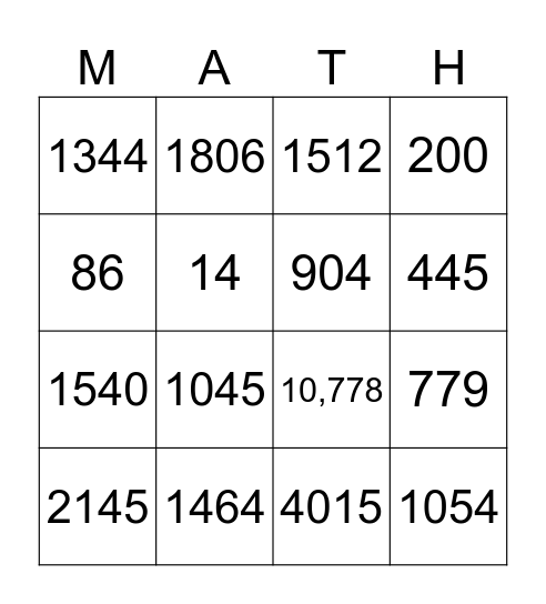 MATH Bingo Card