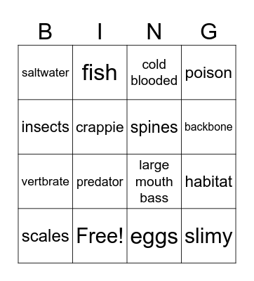 Fish Bingo Card