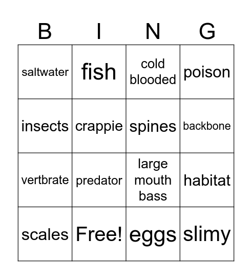 Fish Bingo Card